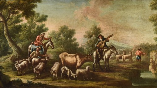 Christian Reder (1656 - 1729), Landscape With Pastoral Idyll - Paintings & Drawings Style Louis XIV