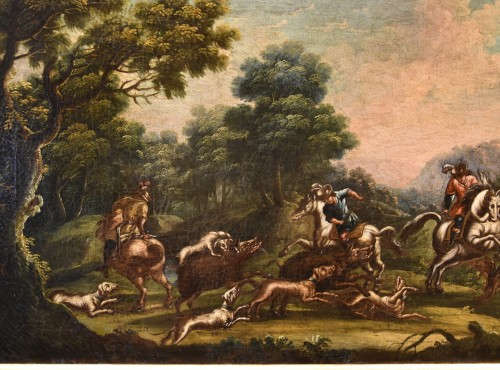 Paintings & Drawings  - Christian Reder (1656 - 1729), Landscape With Boar Hunting