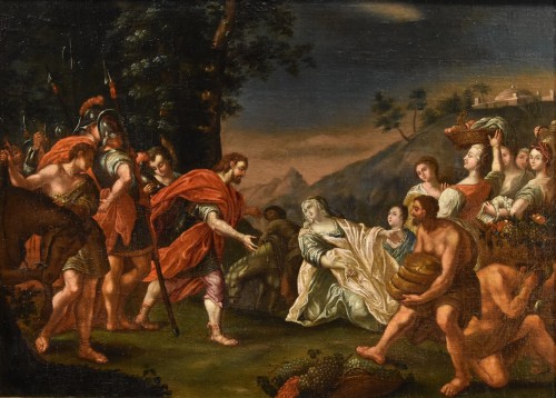 Rencontre entre le roi David et Abigaïl, école italienne du 17e siècle