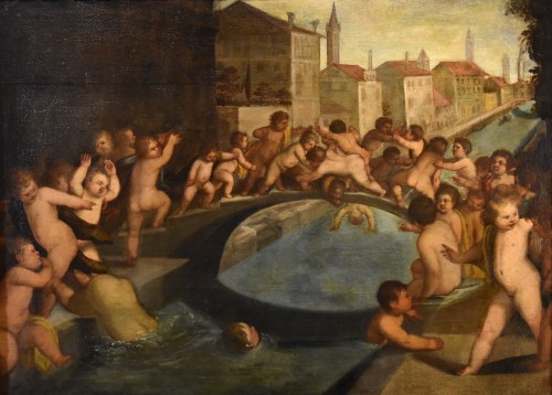 Putti Fighting , Workshop of Tiziano Vecellio (1490 - 1576)  - Paintings & Drawings Style Louis XIII