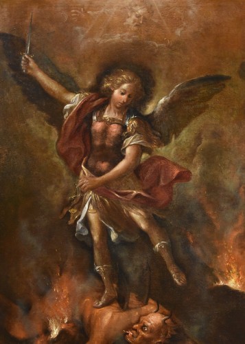 Saint Michael The Archangel Victorious, Roman Painter, 17th-18th Century - Paintings & Drawings Style Louis XIV