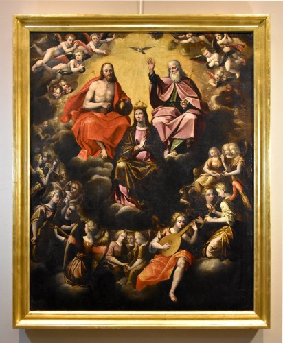 Assomption de la Vierge, la Trinité et concert d'anges, Guglielmo Caccia (1568-1625) - Tableaux et dessins Style Louis XIII