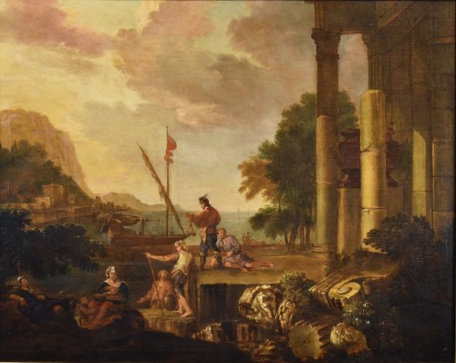 Paysage côtier avec ruines Jacob de Heush (1657 – 1701) - Tableaux et dessins Style Louis XIV