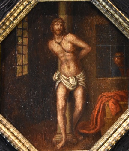 Christ At The Column, Lombard School Of The 1500s - Paintings & Drawings Style Louis XIII