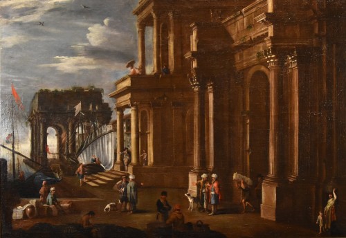 Fantastic View With Port And Architectural Capriccio, Alessandro Salucci  - Paintings & Drawings Style Louis XIV