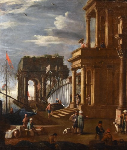 Paintings & Drawings  - Fantastic View With Port And Architectural Capriccio, Alessandro Salucci 