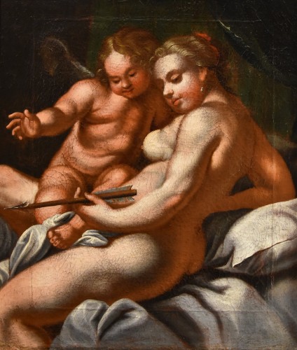 Vénus et Cupidon, Peintre vénitien du XVIIe-XVIIIe siècle - Tableaux et dessins Style Louis XIV