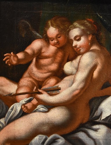 Vénus et Cupidon, Peintre vénitien du XVIIe-XVIIIe siècle - Antichità Castelbarco