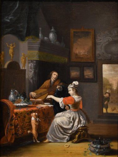 The Lute Player, flemish school of the 18th century - Paintings & Drawings Style Louis XIV