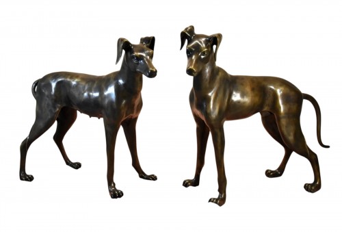 Pair Of Bronze Greyhounds, Art Deco France 20th Century