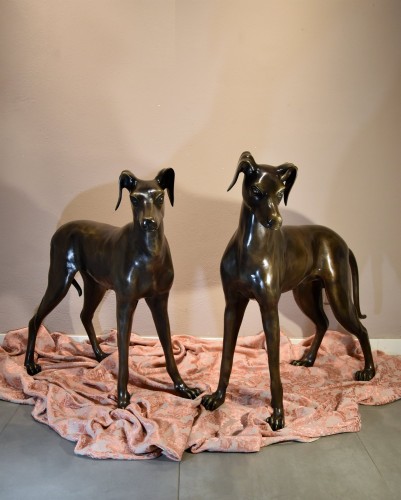 Antiquités - Pair Of Bronze Greyhounds, Art Deco France 20th Century