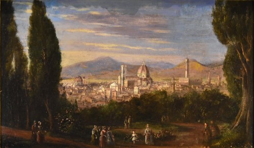 Panoramic View Of Florence, 18th-19th Century Landscape Painter - Paintings & Drawings Style Louis XVI