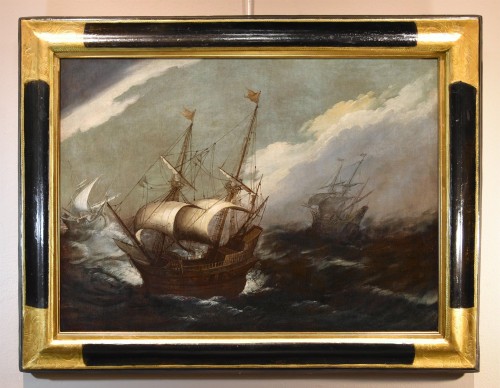 Stormy Seascape With Ships, Flanders 17th century - Paintings & Drawings Style Louis XIII