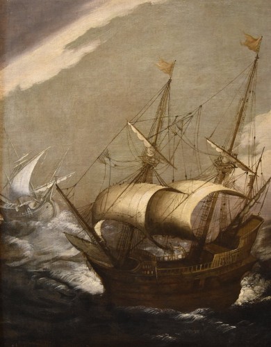 Paintings & Drawings  - Stormy Seascape With Ships, Flanders 17th century