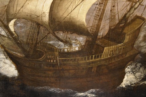 Antiquités - Stormy Seascape With Ships, Flanders 17th century