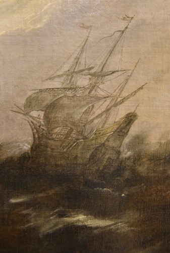 Antiquités - Stormy Seascape With Ships, Flanders 17th century
