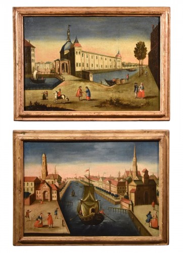 Pair Of Views Of Rotterdam, 18th Century Vedutist Painter