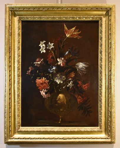 Still Life With Vase Of Flowers, Paolo Porpora (1617 -1673), - Paintings & Drawings Style Louis XIII