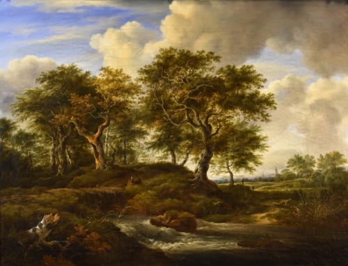 Paysage boisé avec ruisseau, fin 19e siècle - Tableaux et dessins Style Napoléon III