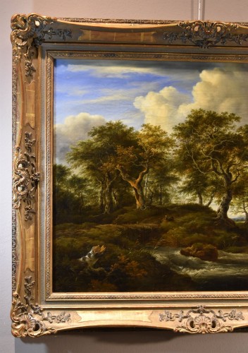 Tableaux et dessins Tableaux XIXe siècle - Paysage boisé avec ruisseau, fin 19e siècle