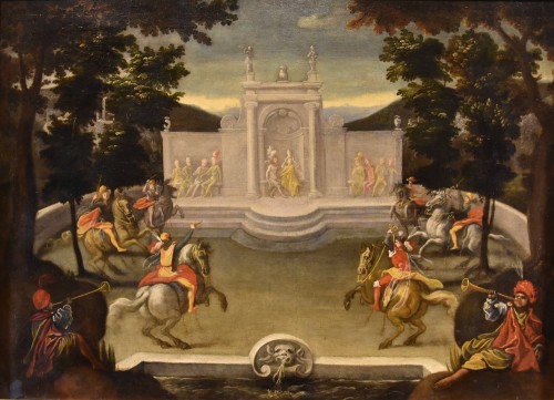 Jardin Renaissance avec spectacle de chevalerie, école flamande du 17e siècle