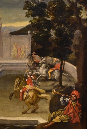 Tableaux et dessins Tableaux XVIIe siècle - Jardin Renaissance avec spectacle de chevalerie, école flamande du 17e siècle
