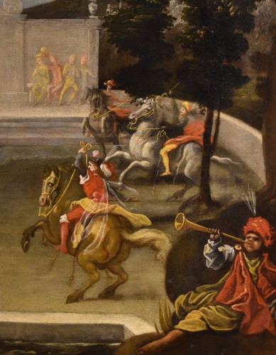XVIIe siècle - Jardin Renaissance avec spectacle de chevalerie, école flamande du 17e siècle