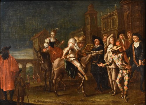 Carnaval à Venise avec Arlequin, Marco Marcola (Vérone, 1711 - 1780) - Tableaux et dessins Style Louis XV