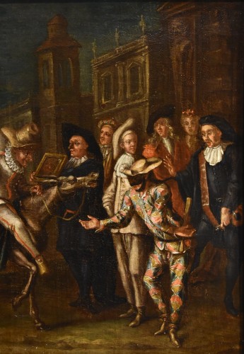 XVIIIe siècle - Carnaval à Venise avec Arlequin, Marco Marcola (Vérone, 1711 - 1780)