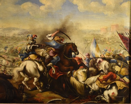 Tableaux et dessins Tableaux XVIIe siècle - Bataille entre les cavaleries chrétienne et turque