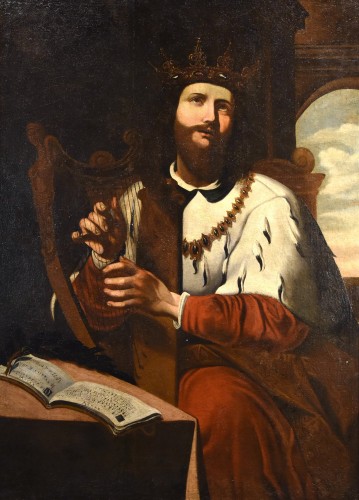 Le roi David jouant de la harpe, écoleespagnole du 17e siècle
