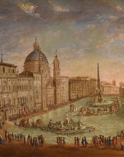 Tableaux et dessins Tableaux XVIIIe siècle - Vue de Rome avec la Piazza Navona, Italie 18e siècle