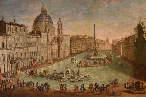 XVIIIe siècle - Vue de Rome avec la Piazza Navona, Italie 18e siècle
