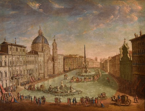 Vue de Rome avec la Piazza Navona, Italie 18e siècle - Louis XV