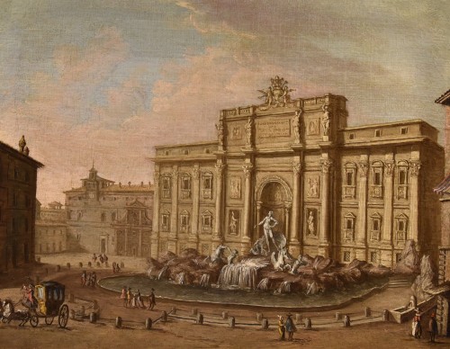 View Of Rome With The Trevi Fountain, Attributed to Giovanni Giacomo Van Lint - Paintings & Drawings Style Louis XV