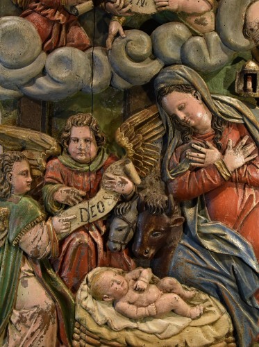 Sculpture en haut-relief représentant la Nativité, Espagne (Séville) XVIe siècle - Sculpture Style Louis XIII