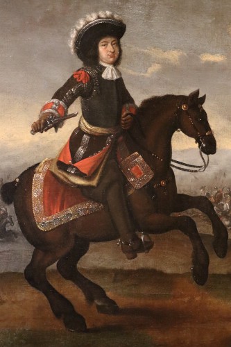 Equestrian Portrait With Battle Scene, Flemish school of the 17th century - Louis XIV