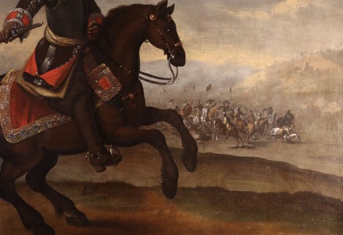 Louis XIV - Equestrian Portrait With Battle Scene, Flemish school of the 17th century