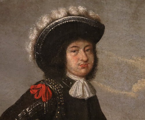 Antiquités - Equestrian Portrait With Battle Scene, Flemish school of the 17th century