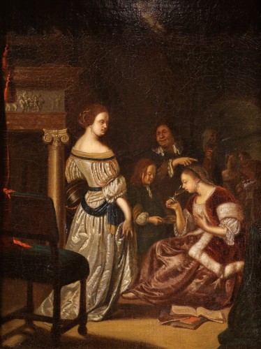 Elegant Company In An Interior, Workshop of Frans Van Mieris (1635 - 1681) - Paintings & Drawings Style Louis XIV