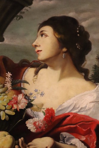 Tableaux et dessins Tableaux XVIIe siècle - Femme avec des fleurs et des fruits, atelier d'Abraham Brueghel (1631 - 1690)