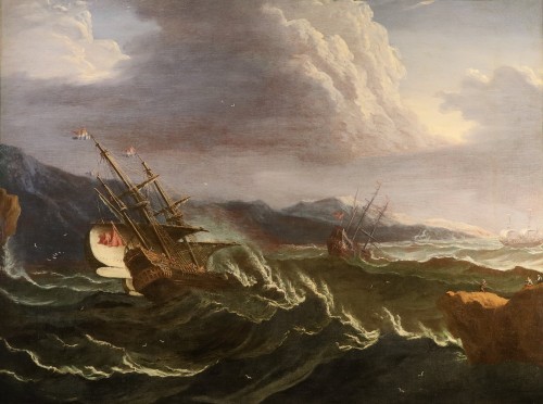 Stormy Sea With Ships, workshop of  Matthieu Van Plattenberg (1608 - 1660)