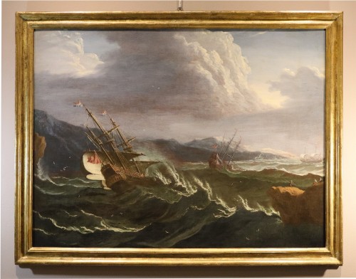 Stormy Sea With Ships, workshop of  Matthieu Van Plattenberg (1608 - 1660) - Paintings & Drawings Style Louis XIV