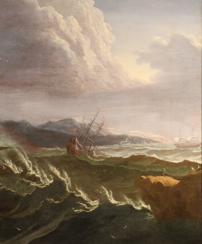 17th century - Stormy Sea With Ships, workshop of  Matthieu Van Plattenberg (1608 - 1660)
