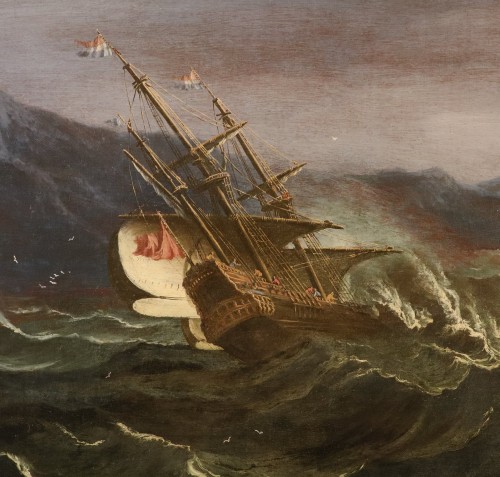 Louis XIV - Stormy Sea With Ships, workshop of  Matthieu Van Plattenberg (1608 - 1660)