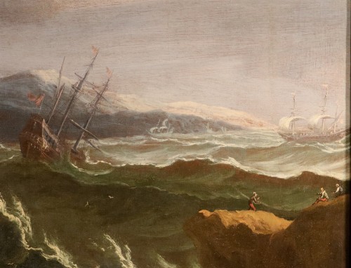 Antiquités - Stormy Sea With Ships, workshop of  Matthieu Van Plattenberg (1608 - 1660)