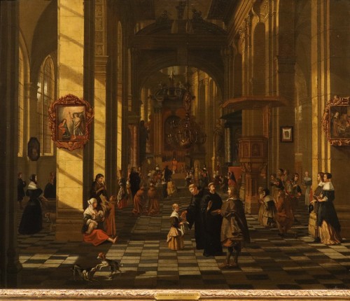 Interior Of A Flemish Church, Hendrick Corneliszoon van Vliet (1612 – 1675), I - Paintings & Drawings Style Louis XIV