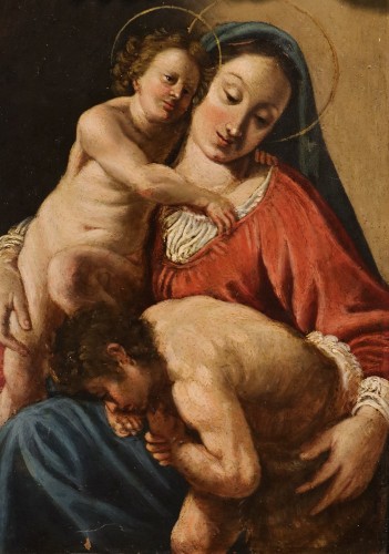 Madone à l'Enfant et Saint Jean-Baptiste, école italienne fin du 17e siècle - Antichità Castelbarco