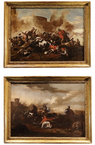 Paire de scènes de bataille, Jacques Courtois le Bourguignon (1621 - 1676)