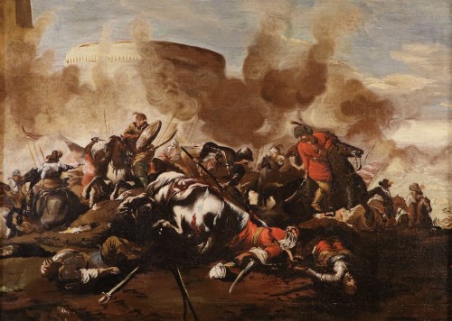 17th century - Pair Of Battle Scenes, Jacques Courtois The Burgundian ( 1621 – 1676)